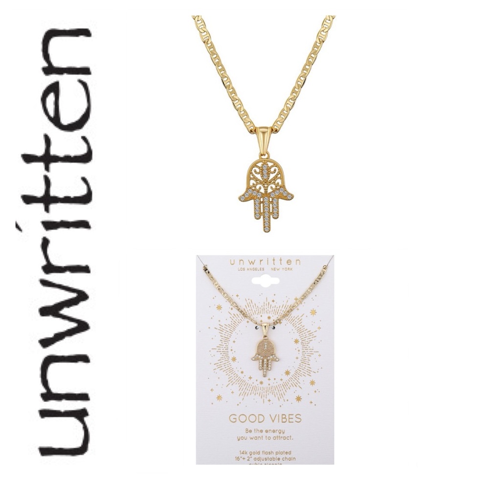 🐘🐘 Unwritten 14K Gold Plated CZ Hamsa Necklace
